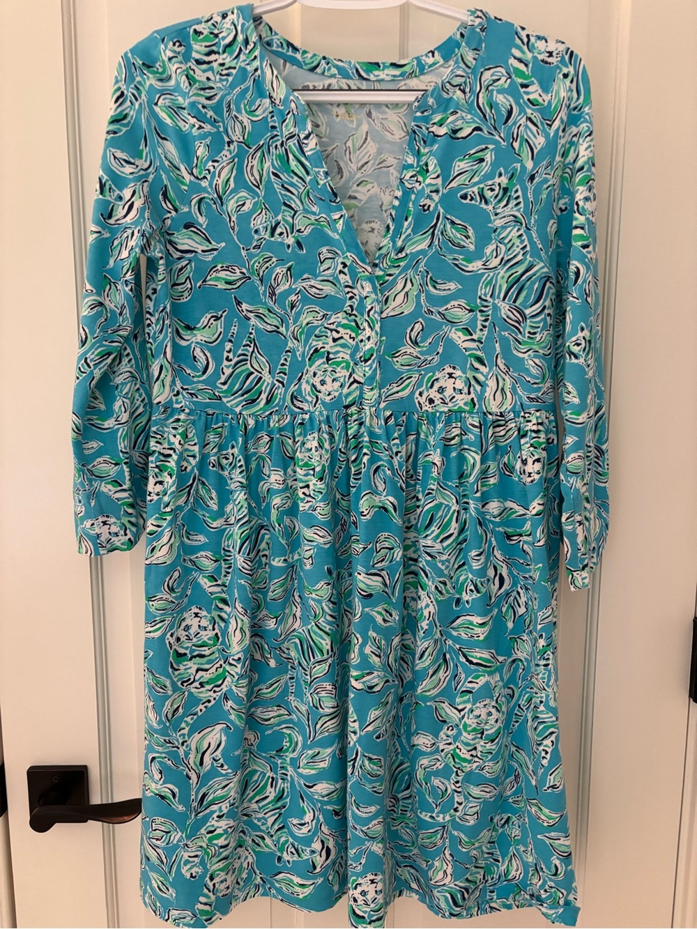 Lilly Pulitzer Turquoise Floral 3/4 Sleeve V-Neck Dress